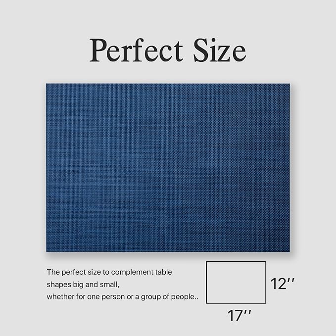 Placemats Set of 8 - Easy Clean Woven Vinyl Placemats for Dining Table, Indoor/Outdoor Place Mats, Washable PVC Table Mats(Navy Blue)