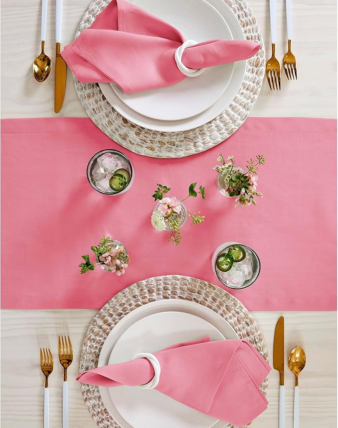 Solino Home Linen Table Runner 72 Inches Long - 100% Pure Linen Pink Carnation Table Runner 14 x 72 Inch for Spring, Summer - Fete