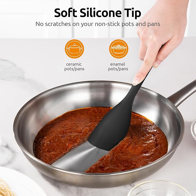 600ºF Heat Resistant Silicone Spoons: U-Taste Flexible Baking Spoon Spatula & Cooking Scoop Spoonula, Seamless Soft Kitchen Utensils for Serving, Scraping, Scooping in Non-Stick Cookware (Black)
