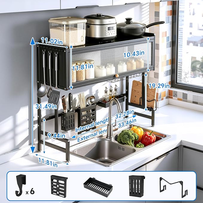 Over the Sink Dish Drying Rack 3 Tier with Cover – Rust Resistant Over Sink Dish Rack, Space Saving Tall Drying Rack for Kitchen, Dish Rack Over Sink Holds Dishes Glasses Bowls & Cutlery