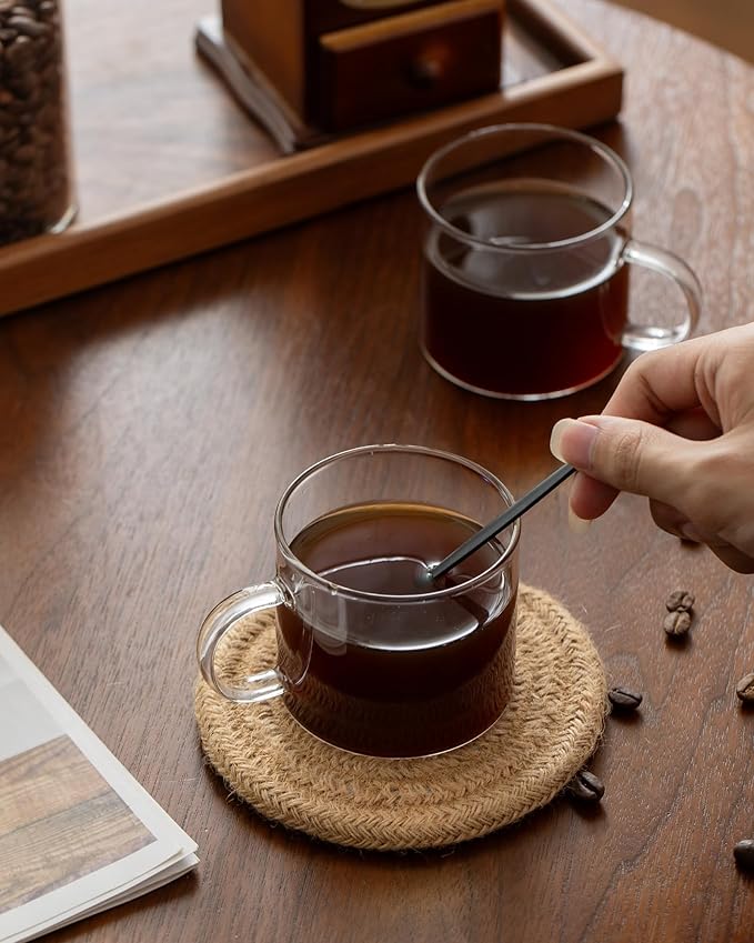 5 OZ Espresso Cups with Handle, Clear Espresso Shot Glass Set of 6, Small Double Espresso Accessories for Espresso Machine Coffee Bar