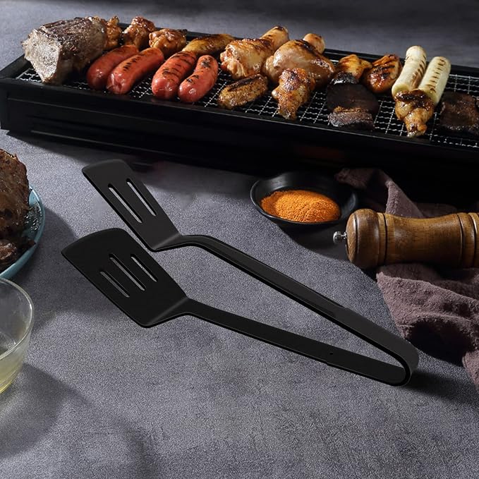 Silicone Kitchen Cooking Tongs, Premium Stainless Steel Silicone Barbecue Clamp, Multipurpose BBQ Clamp Spatula for Gripper Bread Clip, Fried Steak Clamp, Flipping Fish, Toast Salad Tongs(11 Inch)