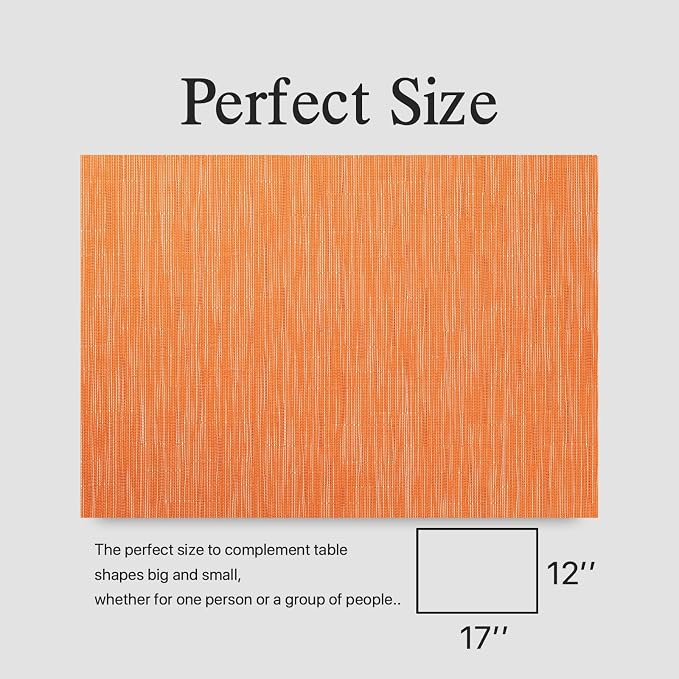 Placemats Set of 8 - Easy Clean Woven Vinyl Placemats for Dining Table, Indoor/Outdoor Place Mats, Washable PVC Table Mats (Orange)