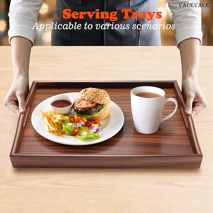 Wood Serving Tray Small, 14"x10"x2" Small Serving Tray for Ottoman Coffee Table, Wood Trays for Home Decor, Kitchen Counter, Bathroom