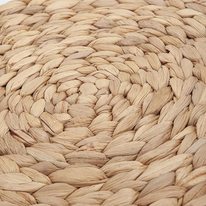 6 Pack 11.8" Woven Placemats, Natural Hand-Woven Water Hyacinth Placemats, Round Braided Rattan Tablemats for Dining Table, Large Weave Round Place Mats Heat Resistant Non-Slip Table Mats, 11.8 Inch