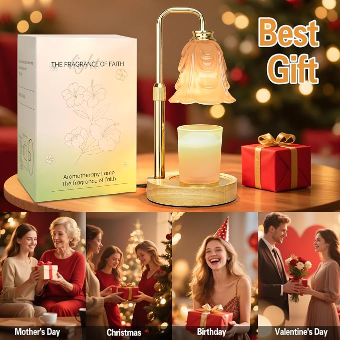 Candle Warmer Lamp with Timer Dimmer, Adjustable Height White Tulip Candle Wax Warmer, Christmas Birthday Gift for Mom Women,House Warming Gifts for New Home Bedroom Decor,White-Tulip