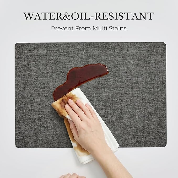 Romanstile Vinyl Placemats Set of 8, Reversible Faux Leather Heat Resistant Wipeable Table Mats, Waterproof Washable Non-Slip Table Placemats for Dining/Kitchen/Party/Outdoor (Dark Gray, 12" x 17")
