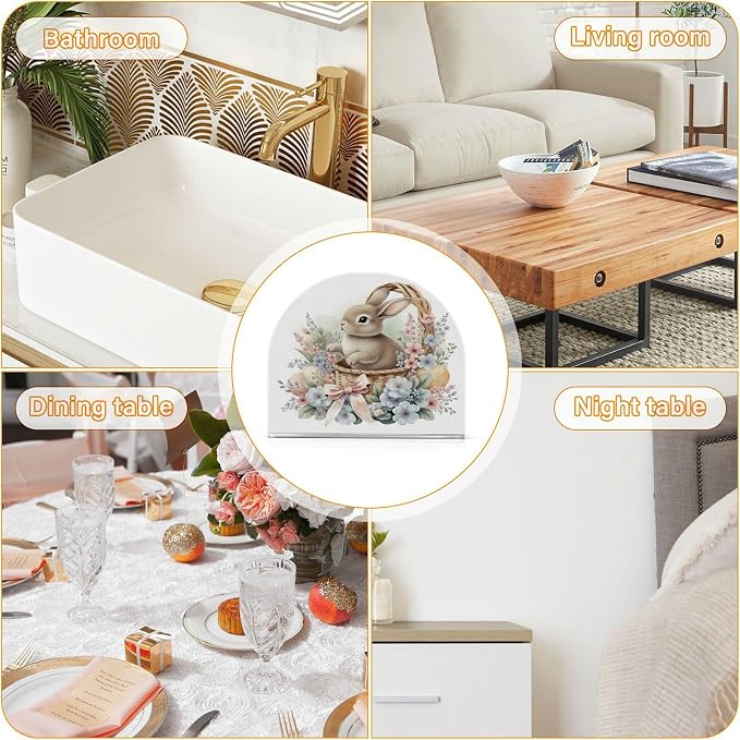 Cute Watercolour Little Rabbit Easter Napkin Holder for Tables Paper Cocktail Napkin Holders for Kitchen Dinning,Acrylic Dinner Napkin Dispenser for Restaurant Home Decor Bar Accessories 2 Pack