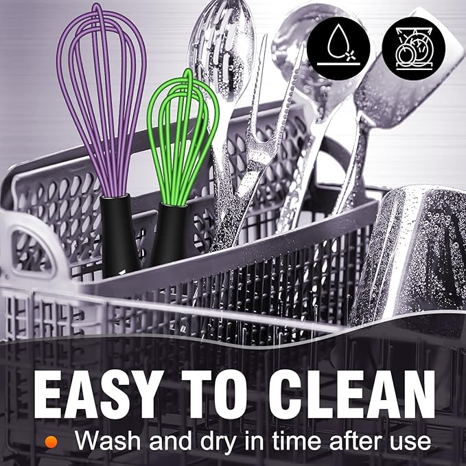 Walfos Mini Silicone Whisk, 5-7Inch, Heat Resistant (480F), Purple & Green