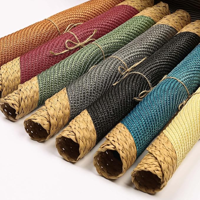 Noctiflorous Braided Round Placemats Set of 4, 15 Inch Woven Table Mats, Non-Slip Washable Wide Edge Place Mats for Kitchen Dining Table Decor (Orange, 4)