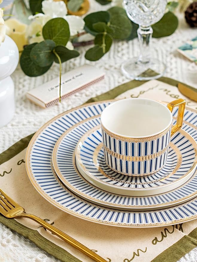 CwlwGO-Bone China Cups & Saucers Set of 2 (7 oz) with Gold Spoon and Gifts Box, White Tea Cups Sets,Cappuccino Cups,Ceramic British Coffee Cup Set.