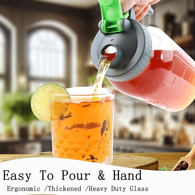 Cold Brew Mason Jar Iced Coffee Tea Maker 64 Oz Wide Mouth Glass Pitcher Half Gallon With 304 Stainless Steel Filter Food Grade Airtight & Leak-Proof Pitcher 2 Quart