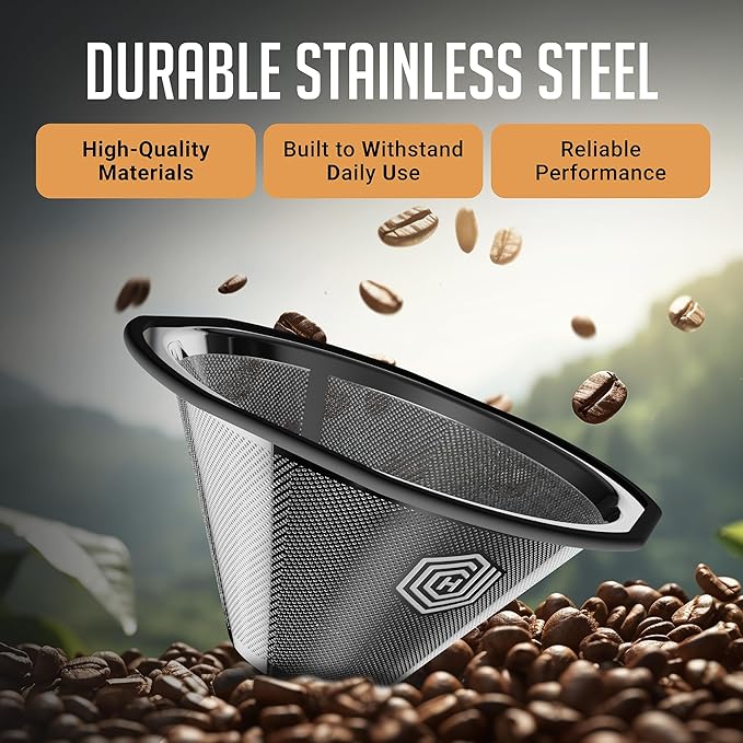 HEXNUB Reusable Metal Coffee Filter for Kalita Wave 185 and OXO 8 Cup | Fine Stainless Steel Mesh for Durable Sustainable Brewing, Reduces Waste and Replaces Disposable Paper Filters