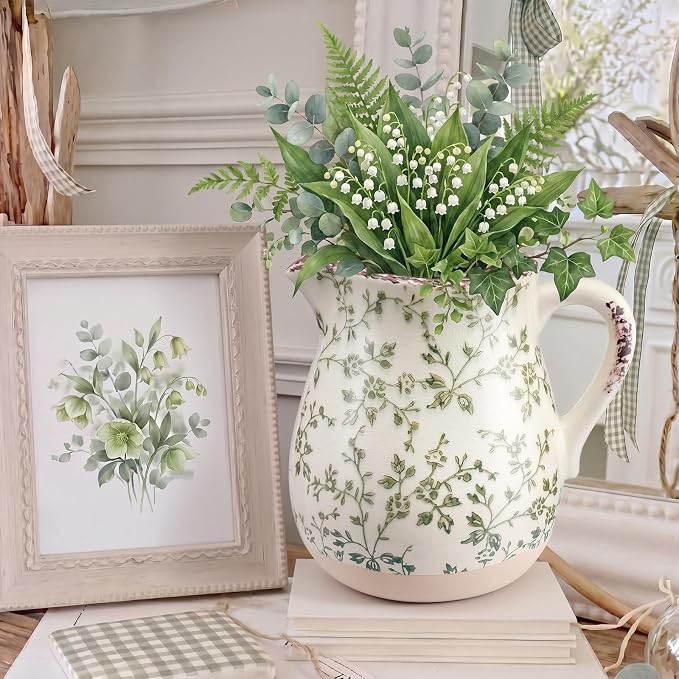 Qinyoung Floral Rustic Kitchen Utensil Holder 7 Inch Ceramic Utensil Holder with Handle Tuscany Vintage Crock Decoration Spatula Organizer for Kitchen Countertop Farmhouse Party Supplies