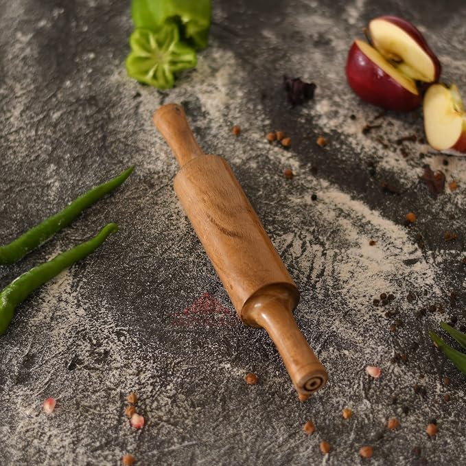 Handcrafted Wooden Rolling Pin,Belan,Belna,Traditional Belan for Roti, Chapati, Dough, Pastry – Handcrafted Hardwood Dough Roller with Easy Grip Handles – Smooth Finish (Round Belan)