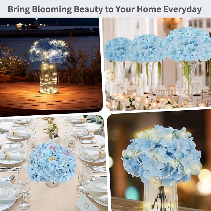 64 PCS Silk Hydrangea Flowers with Detachable Stems, Full Artificial Hydrangea Heads for Wedding Centerpieces, Bridal Shower Bouquets, DIY Floral Arrangements & Home Decor