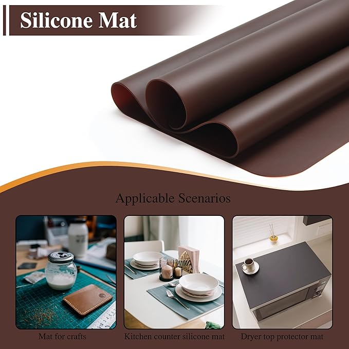 Silicone Table Mat, 2Pcs 15.7"x 11.8"x 0.03" Brown Silicone Placemats,Silicone Mats for Baking, Kitchen Counter, Jewelry