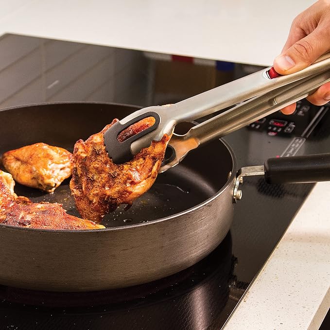Prep Solutions 12-Inch Stainless Steel One-Handed Locking Tongs – Ergonomic Design for Easy Gripping and Serving