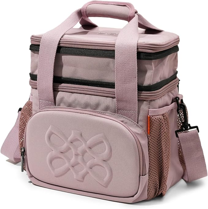 Dual Compartment Lunch Bag, 12L Insulated Leakproof Lunch Box, 13 Cans Capacity (Mauve)