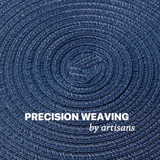 Round Placemats Set of 12 Woven Placemats Washable Braided Table Mats for Dining Table Heat Resistant Non-Slip Circle Place Mats(Navy Blue)