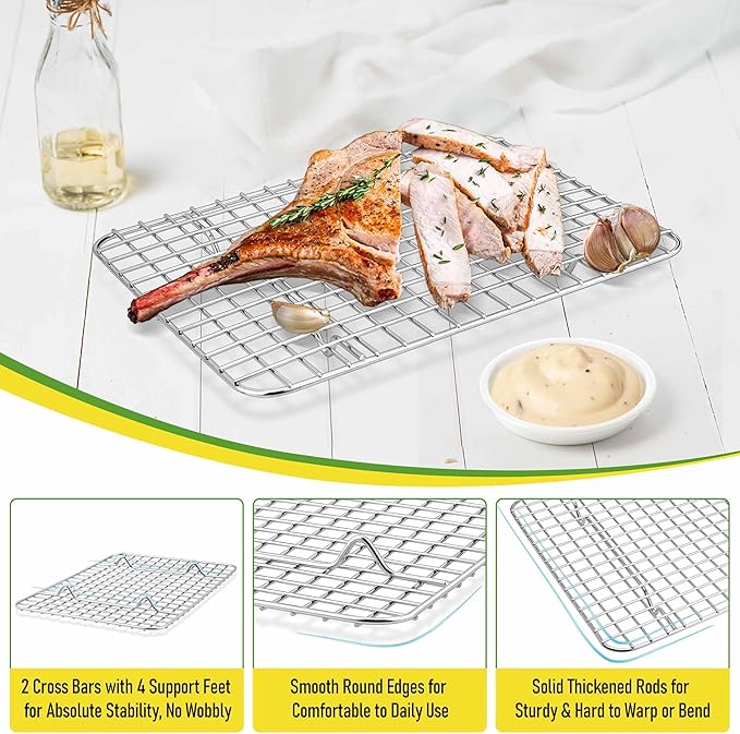 Homikit 3 Pack Cooling Rack Set, 12" x 9" Stainless Steel Baking Rack for Bacon Bread Pizza, Metal Wire Oven Racks for Cooking Roasting Fit Quarter Sheet Pan, Rust Free & Dishwasher Safe