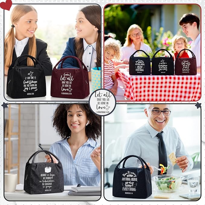 12 Pcs Christian Lunch Bags Bulk First Communion Favors Religious for Mom Church Gifts Bulk Reusable Lunch Boxes for Women Men Mom Teacher Staff