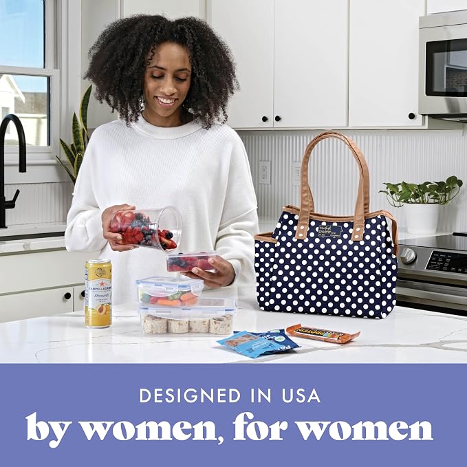 Fit & Fresh Lunch Bag For Women, Insulated Womens Lunch Bag For Work, Leakproof & Stain-Resistant Large Lunch Box For Women With Containers and Matching Tumbler, Zipper, Westerly Lunch Bag, Navy Dot