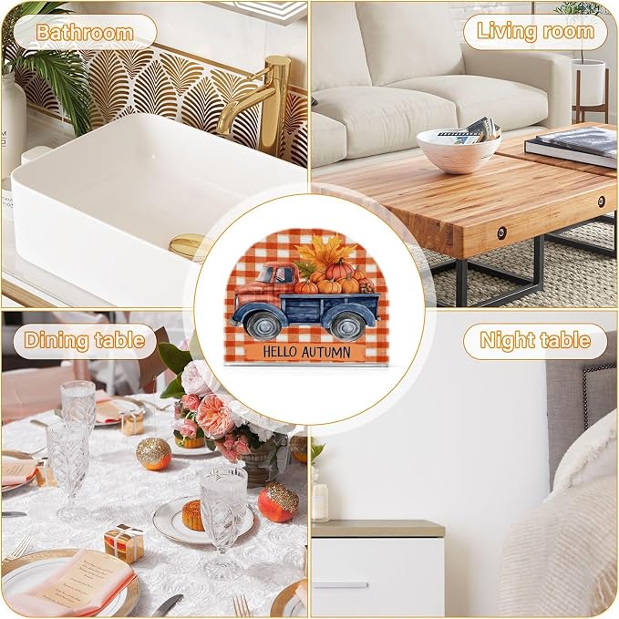 Napkin Holder Acrylic Cocktail Napkin Holder for Table Kitchen Party Restaurant Bar U Shaped Upright Napkin Dispenser Organizer Fall Truck Pumpkins Maple Leaves