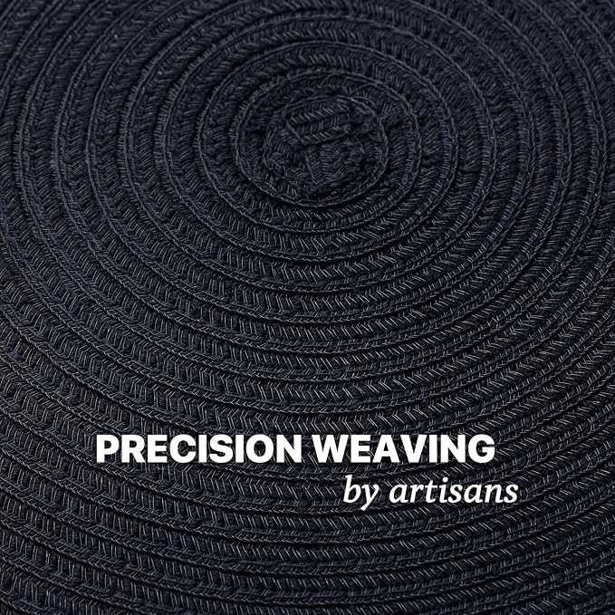 Round Placemats Set of 12 Woven Placemats Washable Braided Table Mats for Dining Table Heat Resistant Non-Slip Circle Place Mats(Black)
