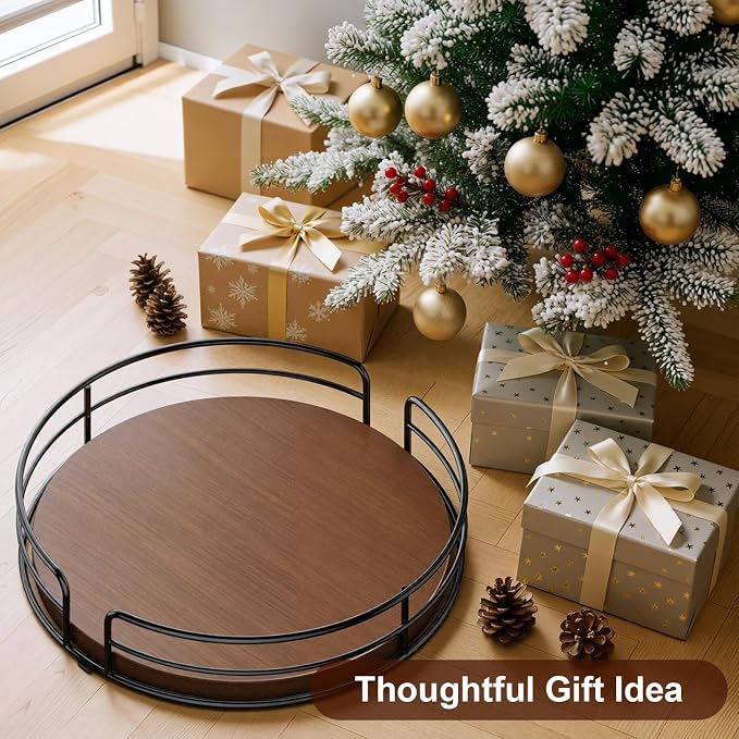 Optish 9" Lazy Susan Turntable for Table Top, Wooden Lazy Susan Organizer for Cabinet, Kitchen, Countertop, Pantry, Spice Organizer, Bathroom, Vanity, Table Decor, Non-Slip Bottom