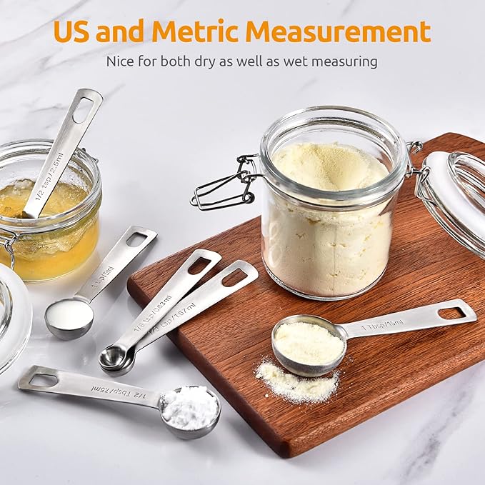 Measuring Spoons: U-Taste 18/8 Stainless Steel Measuring Spoons Set of 9 Piece: 1/16 TSP, 1/8 TSP, 1/4 TSP, 1/3 TSP, 1/2 TSP, 3/4 TSP, 1 TSP, 1/2 tbsp & 1 tbsp Dry and Liquid Ingredients