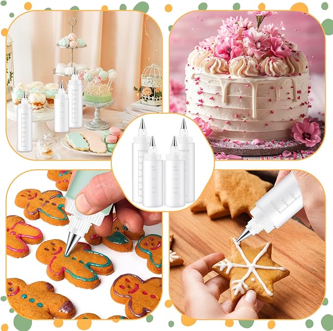 4 Pcs Plastic Squeeze Bottles for Cookie Icing Bottle Decorating Supplies Squeezing Applicator Writer for Food Coloring Frosting Pancake Arts(4 oz & 8 oz)