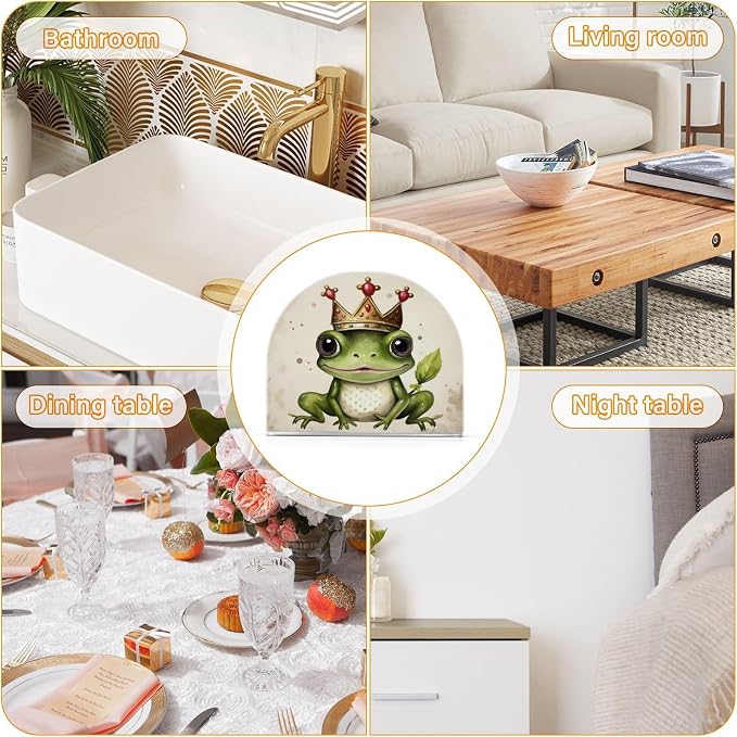 Qilmy Cute Frog King Napkin Holder for Tables –Artistic Girls and Butterflies Napkin Holders for Kitchen, Table Napkin Holders, Cocktail Napkin Holder,Paper Napkins Holder