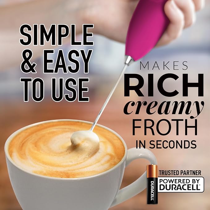 Zulay Powerful Milk Frother for Coffee with Upgraded Titanium Motor - Handheld Electric Whisk, Milk Foamer, Mini Mixer & Coffee Blender for Frappe, Latte, Matcha, No Stand - Hot Pink