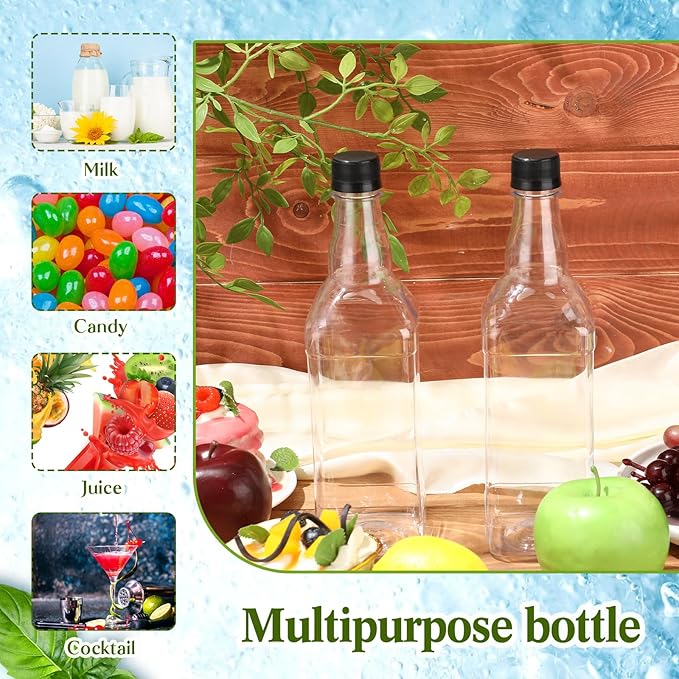 Dandat 6 Packs 800ml Plastic Empty Syrup Bottles with Lids and Pourers Speed Pour Long Neck Bottles Bulk Pour Containers for Oil Juice Syrup Coquito Drink for Kitchen Bar Holiday Drink Party