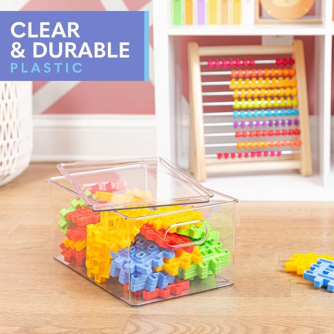 primebox Plastic Clear Stackable Storage Bins with Lids. Great for Pantry or Kitchen Organization. Fridge Organization Containers. Cabinet, Bathroom Organizer. 2 Pack