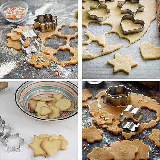 12Pcs Mini Cookie Cutters Set,Small Stainless Steel Cookie Cutters,Four Shapes & Three Sizes for Tiny Polymer Clay,Baking, Cooking, DIY Arts