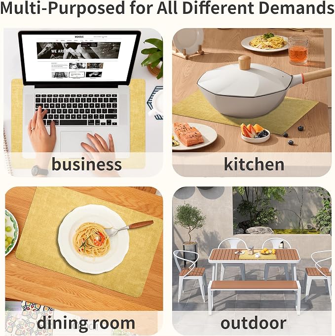 Maxpearl Faux Leather Placemats Set of 6 - Waterproof - Wipe Clean - Heat Resistant - Anti Slip Dining Table Place Mats, Suitable for Indoor & Outdoor Use, 17’’×12’’, Yellow