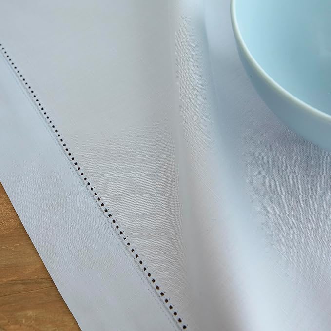 Solino Home Table Runner 108 Inches Long - Cotton Linen Hemstitch Light Blue Table Runner 14 x 108 Inch for Spring, Summer
