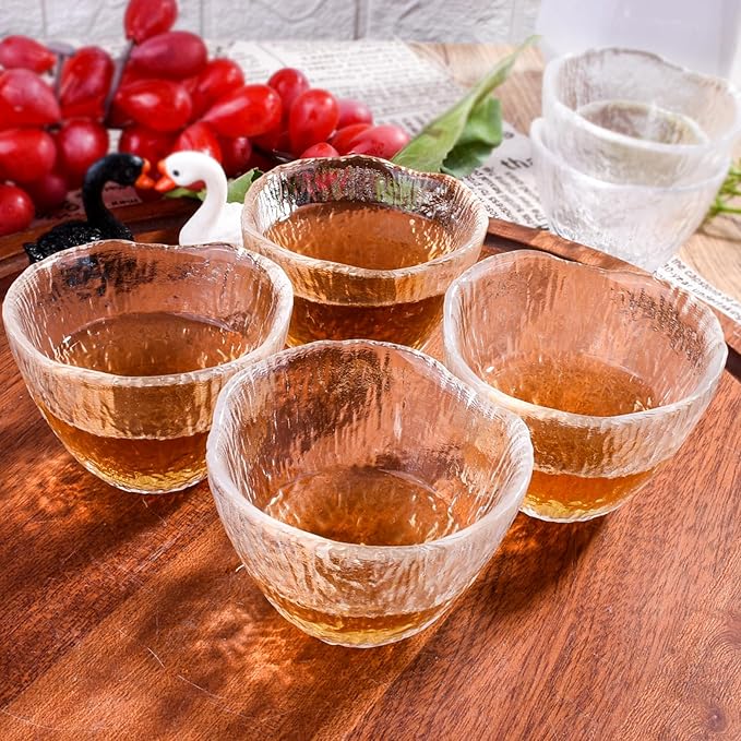 1.7 oz Small Glass Cup Set of 4-50ml Clear Sake Cup, Espresso Shot Glass, and Whiskey Tasting Glass - 2.55" Wide x 1.89" Tall Textured Transparent Glassware for Spirits, Tea, and Home Bar