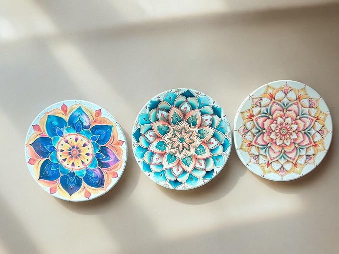 Colorful Ceramic Marble Coasters Set of 6, Cute Moisture Absorbing Coaster, Coffee Table Decor, Stone Absorbent Drink Coasters