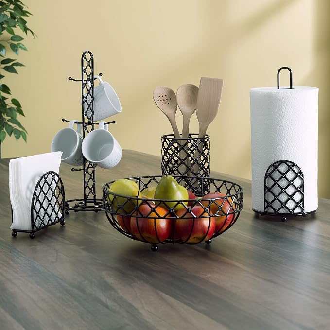 Home Basics Steel Heavyweight Lattice Collection Napkin Holder , Black Finish , 5.5”x5”x2.5”