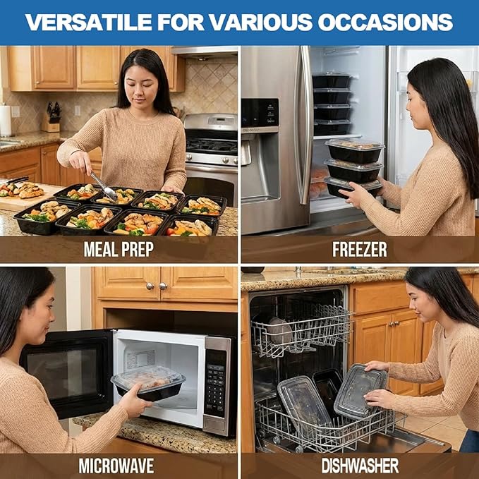 50 Pack Meal Prep Containers: Disposable & Reusable Food Storage Containers with Lids, Leakproof To Go Boxes 24 oz, Food Prep Containers BPA-free, Microwave/Freezer Safe