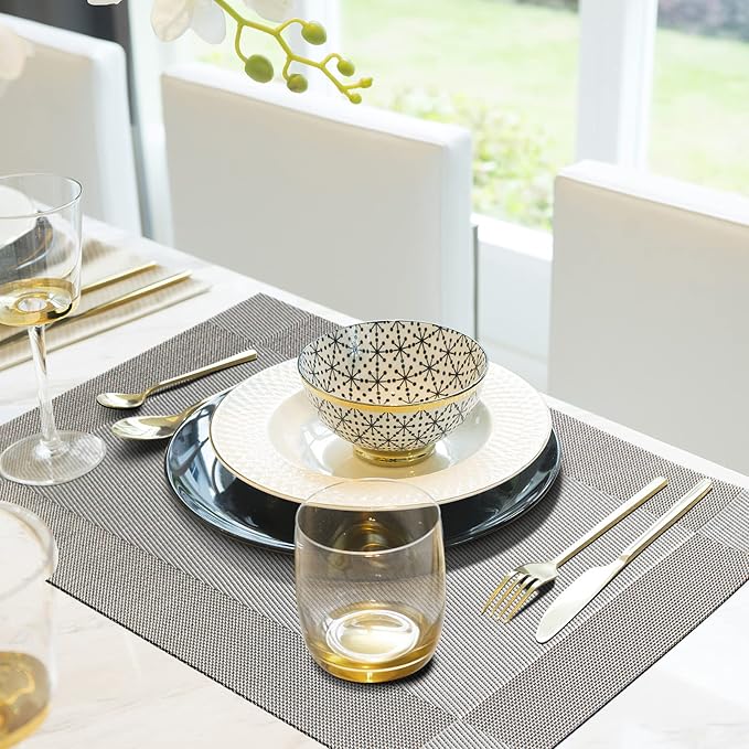 Aofmee Placemats Set of 4, Heat Resistant Place Mats, Washable Durable PVC Table Mats, Woven Vinyl Plastic Placemats for Dining Table, Non-Slip Stain Resistant Kitchen Table Placemats, Easy to Clean