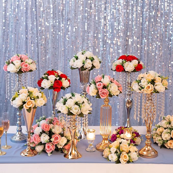 Flower Centerpieces for Wedding Tables: Wedding Table Decorations Peachy Champagne & White Flower Balls Centerpieces for Engagement Cerebration Party Center Pieces 2 Packs