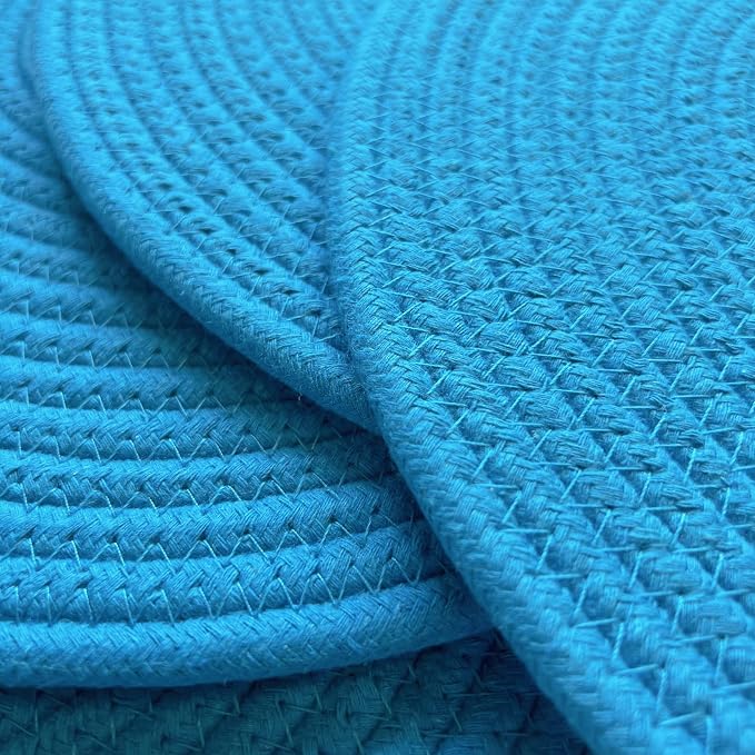 WAZAIGUR Round Placemats Washable Thick Cotton Absorbent 13 inch Round Table Mats for Kitchen Dining Table Set of 4 Round Woven Fabric Indoor/Outdoor Place Mats (Sky Blue, 4)