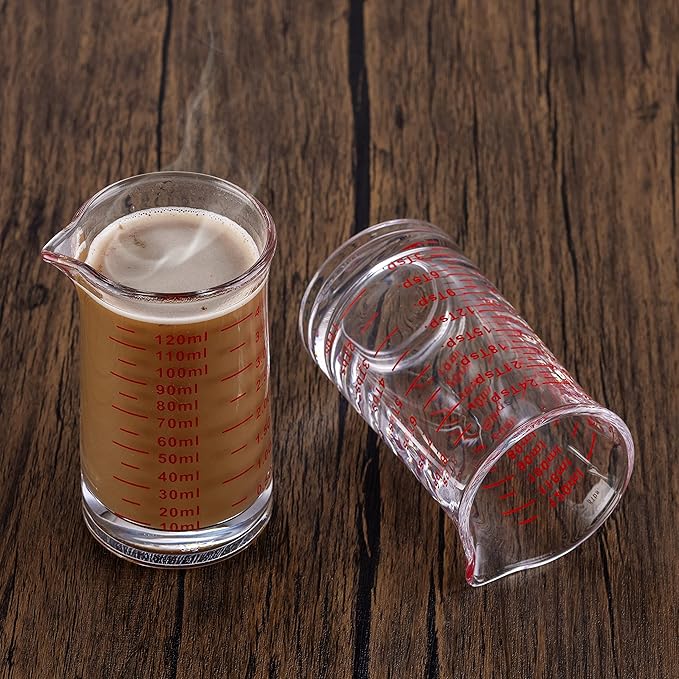 Ackers 4 Oz Glass Measuring Cup,Borosilicate Shot Glass with V-Shaped Spout-Red Line