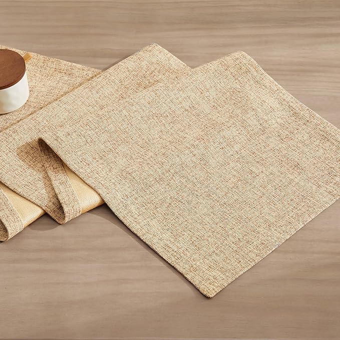 ZeeMart Burlap Style Farmhouse Table Runners 90 Inches Long, Beige Rustic Woven Dining Table Runner for Everyday Use, 14x90 Inches, Oatmeal Beige