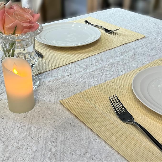 Set of 12 Pcs Bamboo Placemats Sushi Rolling Mat Japanese Style Natural Anti-Slip Bamboo Placemats Washable Heat-Resistant Table Mats for Dining Room and Kitchen( Natural Color)