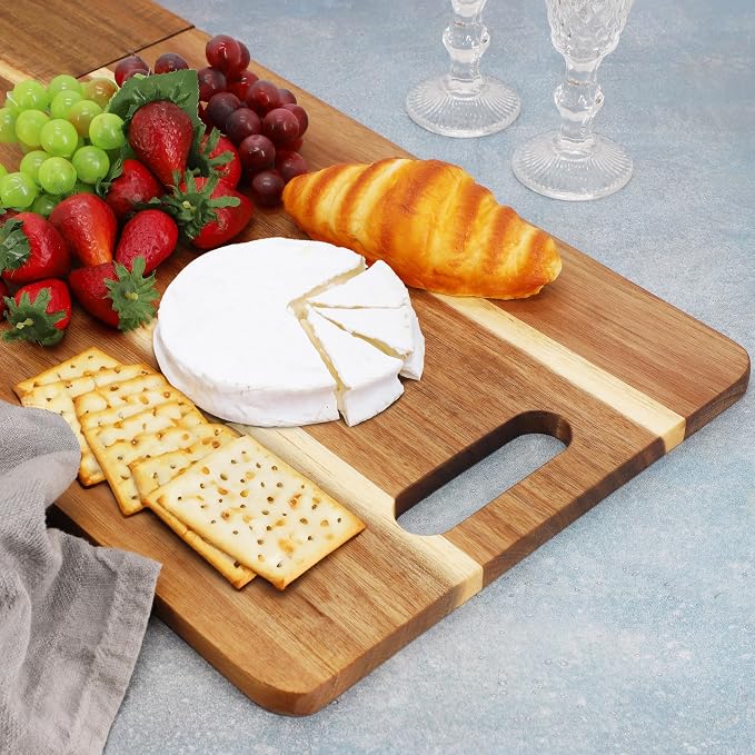 Elama Long Acacia Wood Foldable Charcuterie Board – Rectangular Serving Platter with Handles for Cheese, Meats, Appetizers & Snacks (33 Inch)